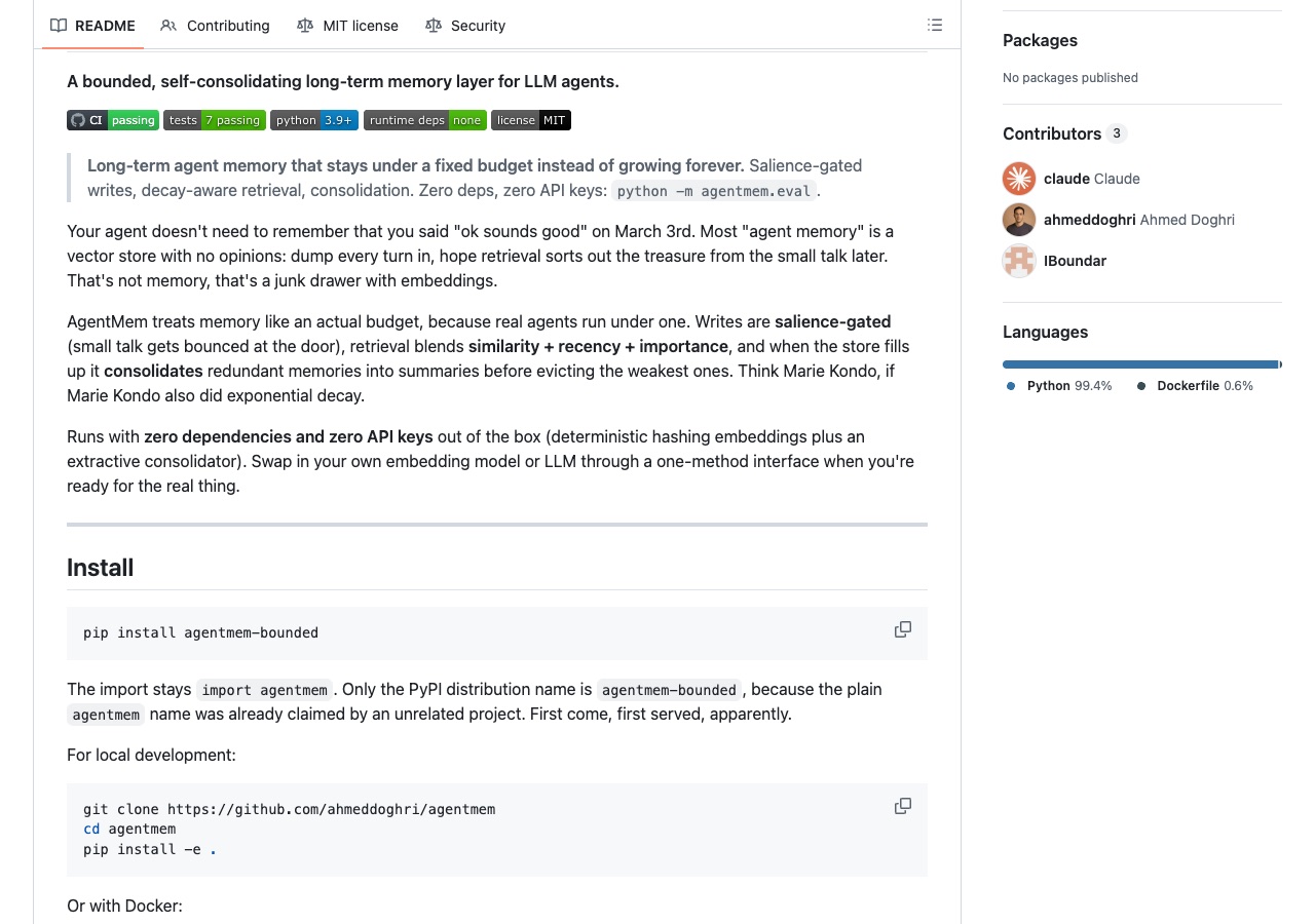 agentmem GitHub repository README
