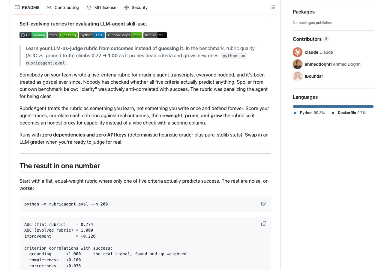 rubricagent GitHub repository README