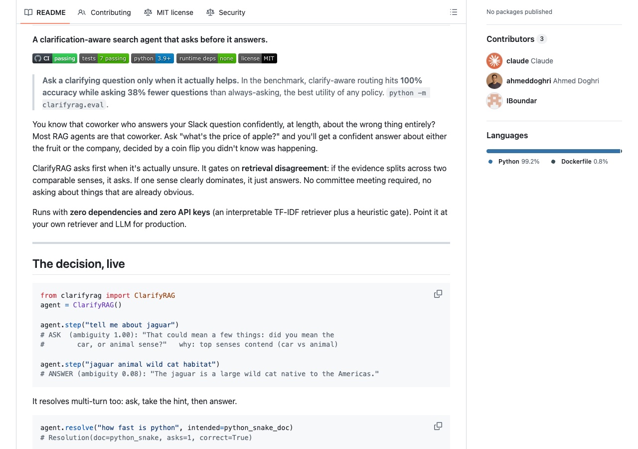 clarifyrag GitHub repository README