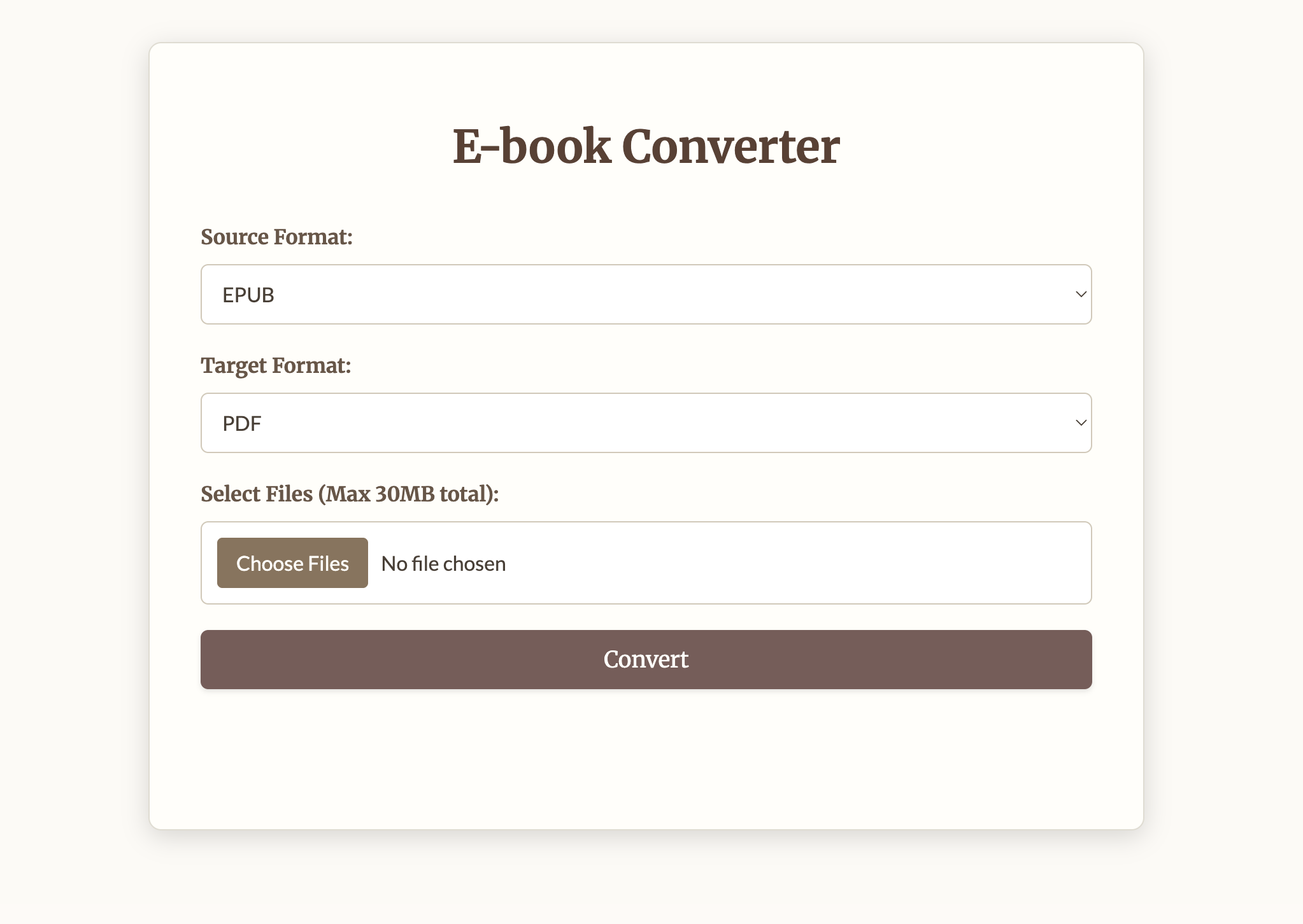 E-book Converter Web App Interface